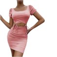 thumbnail image 2 of Gspmoly Robe pour Femmes, Robe d'Été pour Femmes à la Mode à Manches Courtes Aguichant, Robe Bandage Unie pour Fête, Robe de Cocktail, Cadeaux de Vacances, 2 of 8