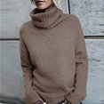 thumbnail image 3 of Womens Fashion Solid Long Sleeve Sweater Loose Turtleneck knitting Sweater, 3 of 4