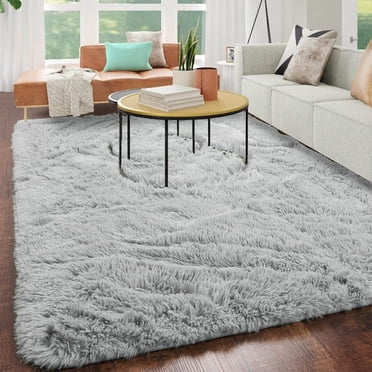 SUSUZI 5' x 7' Shaggy Area Rug, 2 Inch Thick Fluffy Plush Carpet with Non-Slip PVC Back, Soft Polypropylene Floor Rug for Bedroom Living Room Kids Room Home Décor, Gray