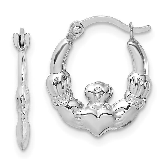 Quality Gold TC1011 14K White Gold Claddagh Hoop Earrings