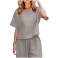 thumbnail image 1 of Timegard Hauts pour Femmes Été Coton Lin Manches Courtes Col Rond Léger T-Shirt Basique Décontracté Ample Hauts, 1 of 6