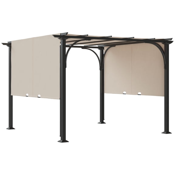 Outsunny 10' x 10' Outdoor Pergola Patio Gazebo Retractable Canopy, Beige