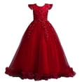 thumbnail image 2 of Jusqu'à 30 % de Rabais, Robe d'Été pour Fille, Sans Manches à Volants en Dentelle, Broderie à Col Rond, Jupe Princesse en Tulle avec Nœud, Décontractée pour Fête, Tenue de Festival, Légère, Respirante, Âge 4-12/100 % Polyester, Rouge, 2 of 8