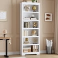 thumbnail image 1 of Tall Farmhouse Bookshelf - 6 Tier Adjustable Shelves, Anti-Tip Open Storage Rack, Floor Standing Bookcase for Home Office, Living Room, Library, Study, Balcony - Warm White Embossed, 6 Layers, W600, 1 of 6