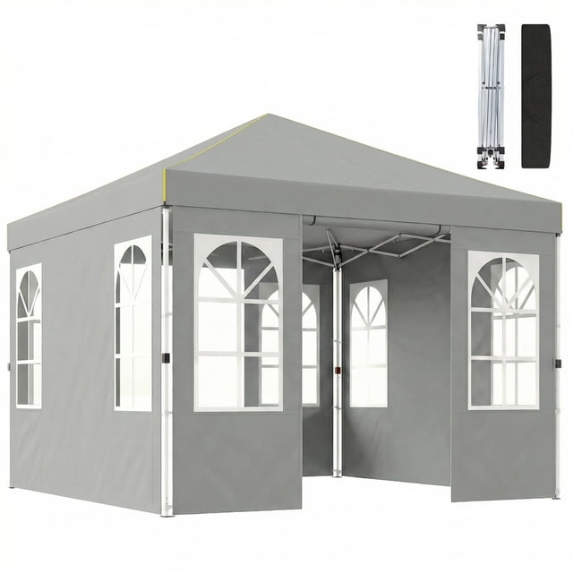 Outsunny 9.6 x 9.6 ft Pop Up Canopy Tent with 4 Sidewalls, 1-Button Push