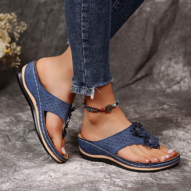 cllios Orthopedic Sandals for Women, Women Summer Slippers with Arch Support Anti-Slip Breathable Sandal Vintage Flip Flop