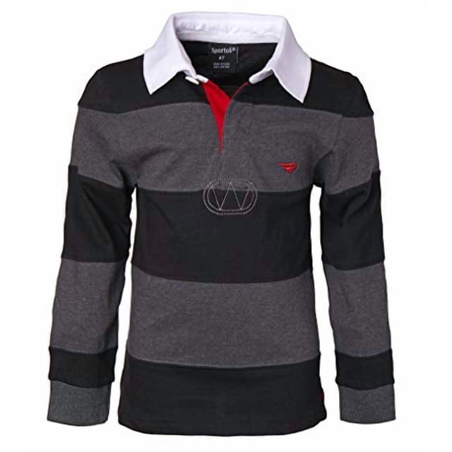 Petit Garçon Polo Rugby à Manches Longues en Coton 100 à Larges Rayures - Noir Charbon Taille 3