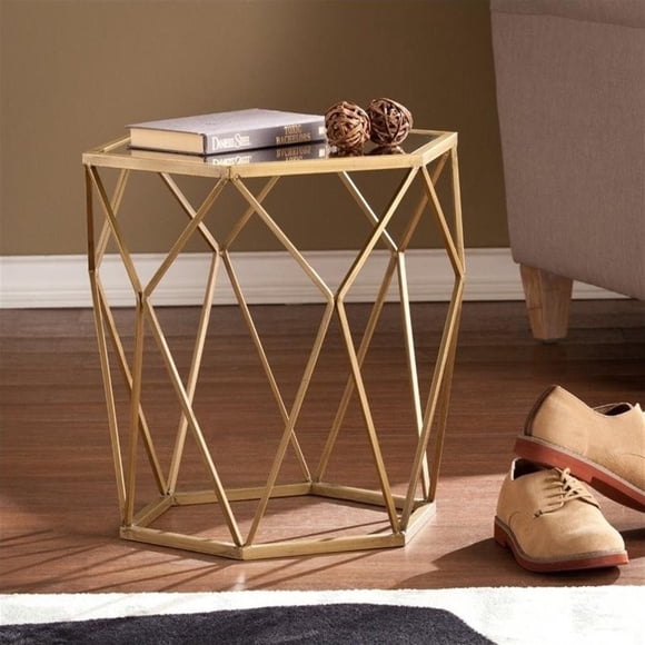 SEI Furniture Joelle Geometric Accent End Table in Gold