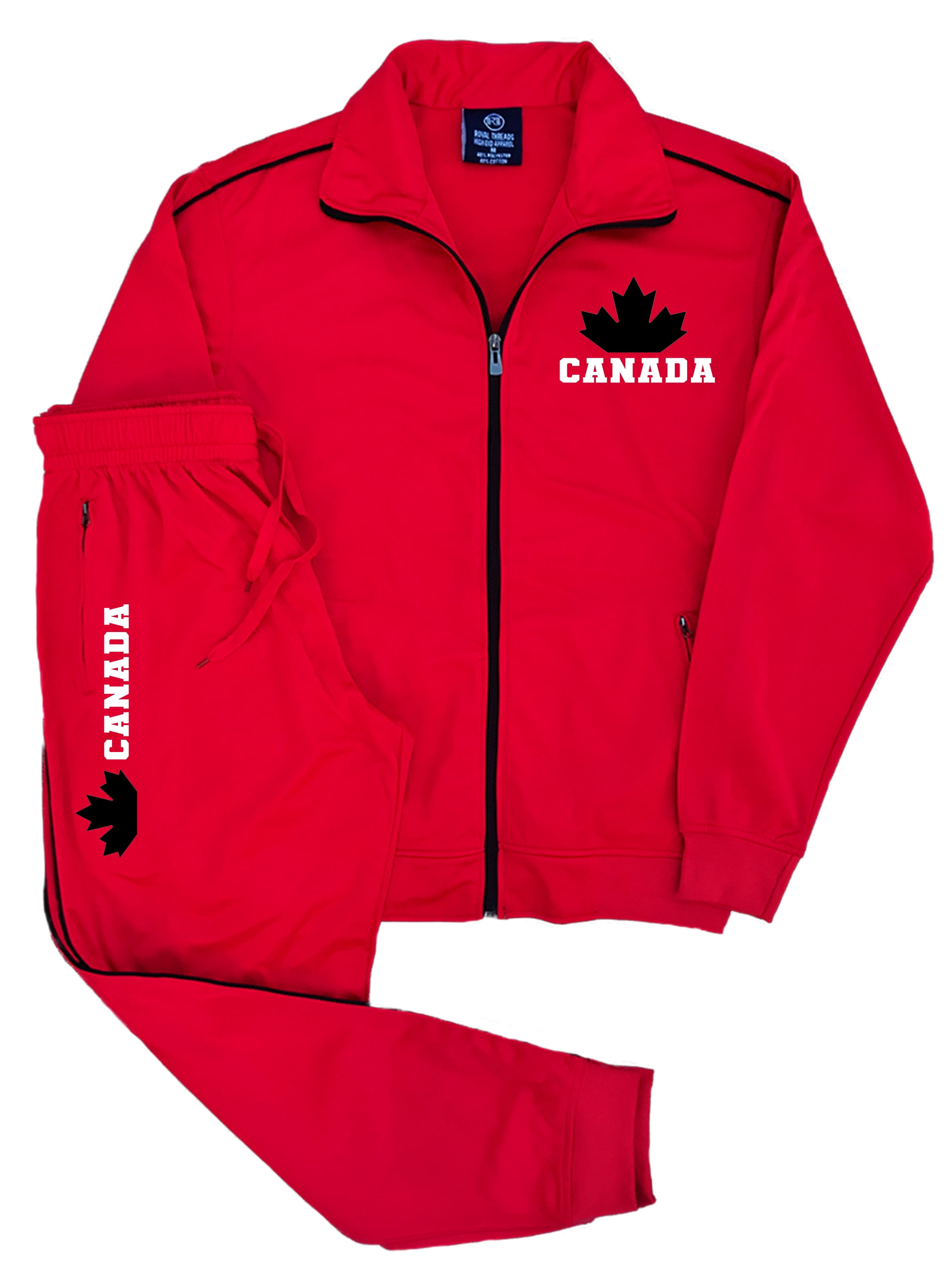 Men's Canada Print Designer Heritage Tracksuit With Track Jacket & Jogger Trackpants