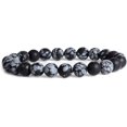 thumbnail image 1 of Angelstones Bracelet Extensible en Perles Rondes de 8 mm avec Flocon de Neige Mat Naturel et Obsidienne, Pierre Précieuse, 7 Pouces, 1 of 2