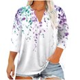 thumbnail image 2 of RKSTN Hauts pour Enseignantes Blouse à Manches 3/4 à Col en V Imprimée Décontractée pour Femmes Grande Taille Haut à la Mode et Confortable Tenues d'École pour Enseignantes, 2 of 5