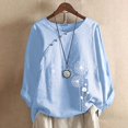 thumbnail image 1 of CHUANK Hauts pour Femmes en Solde à Moins de 10$ Hauts Décontractés Printemps Été Manches Longues en Coton Lin Imprimé Graphique Pissenlit Col Rond Blouses Vintage Grande Taille, 1 of 4
