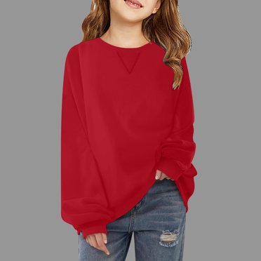 Milgrthf Girls Solid Color Hoodies Sweatshirts Pullover Long Sleeve Shirts Preppy Trendy Cute Hooded Tops 5-14 Years Red 7 Years