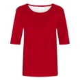thumbnail image 4 of Moxiu T-Shirts à Manches 1/2 pour Femmes, Hauts d'Été Décontractés, Basiques, Couleur Unie, Manches Mi-Longues, Chemises Amples, Col Ras du Cou, T-Shirts, Rouge, G, 4 of 6