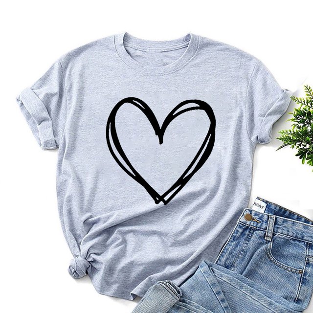 Hauts, T-Shirts et Chemisiers pour Femmes Mode Femmes T-shirt à Manches Courtes Imprimé de la Saint-Valentin Hauts Graphiques Fantaisie Chemisiers Courts pour Femmes en Liquidation