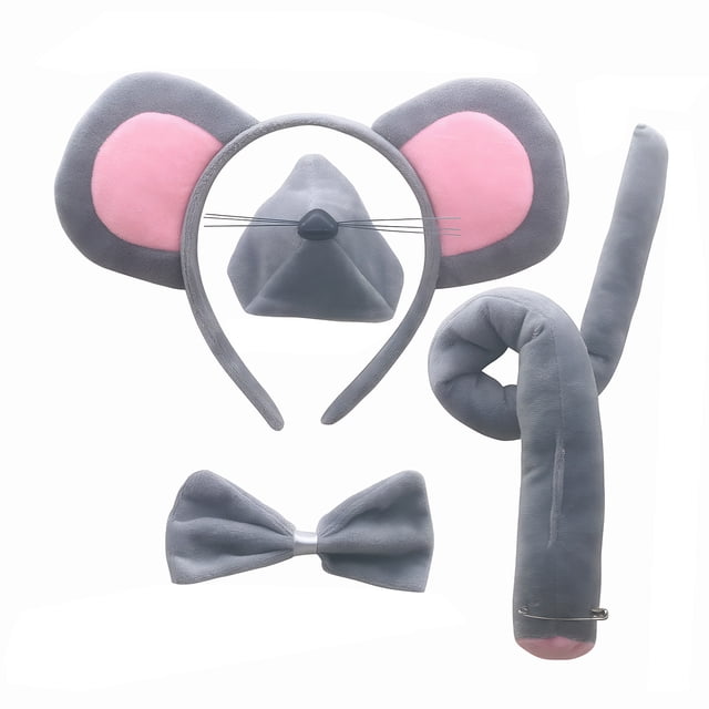 ZLight Mouse Costumes, Mouse Character Holiday Headband Sets. Ear Fabric. To Machine For Holiday Parties, Photo Props. 4 Pec Gray bow tie