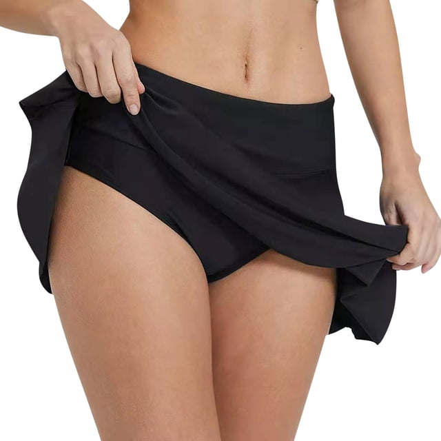 Women's Swim Shorts - High Waisted Plus Size Bathing Suit, 12 Colors, Side Slit, Built-in Briefs