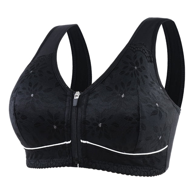 Womens Bras Solid Color Front Closure Wireless Bra With Air-Flow Mesh Thin Design Plus Size Plus Size Sports Bra Black 44