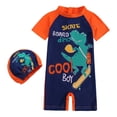 thumbnail image 1 of MIASHUI Boys Swimsuits One Piece Rash Guard Swimwear Zipper Bathing Suit with Hat Swimsuit Set,Dark Blue,5-6 Years, 1 of 8