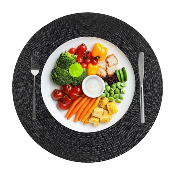 Djiypn Round Placemats Set of 6 Woven Placemats Washable Braided Table Mats for Dining Table Heat Resistant Non-Slip Circle Place Mats(38CM/15in, Black)
