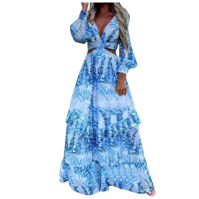 TJAZFJPA Robe Maxi Moulante Femme Robe Longue Vacances Florale Boho Paisley Imprimé Découpé Été Robe en Denim Robes d'Hiver pour Femmes