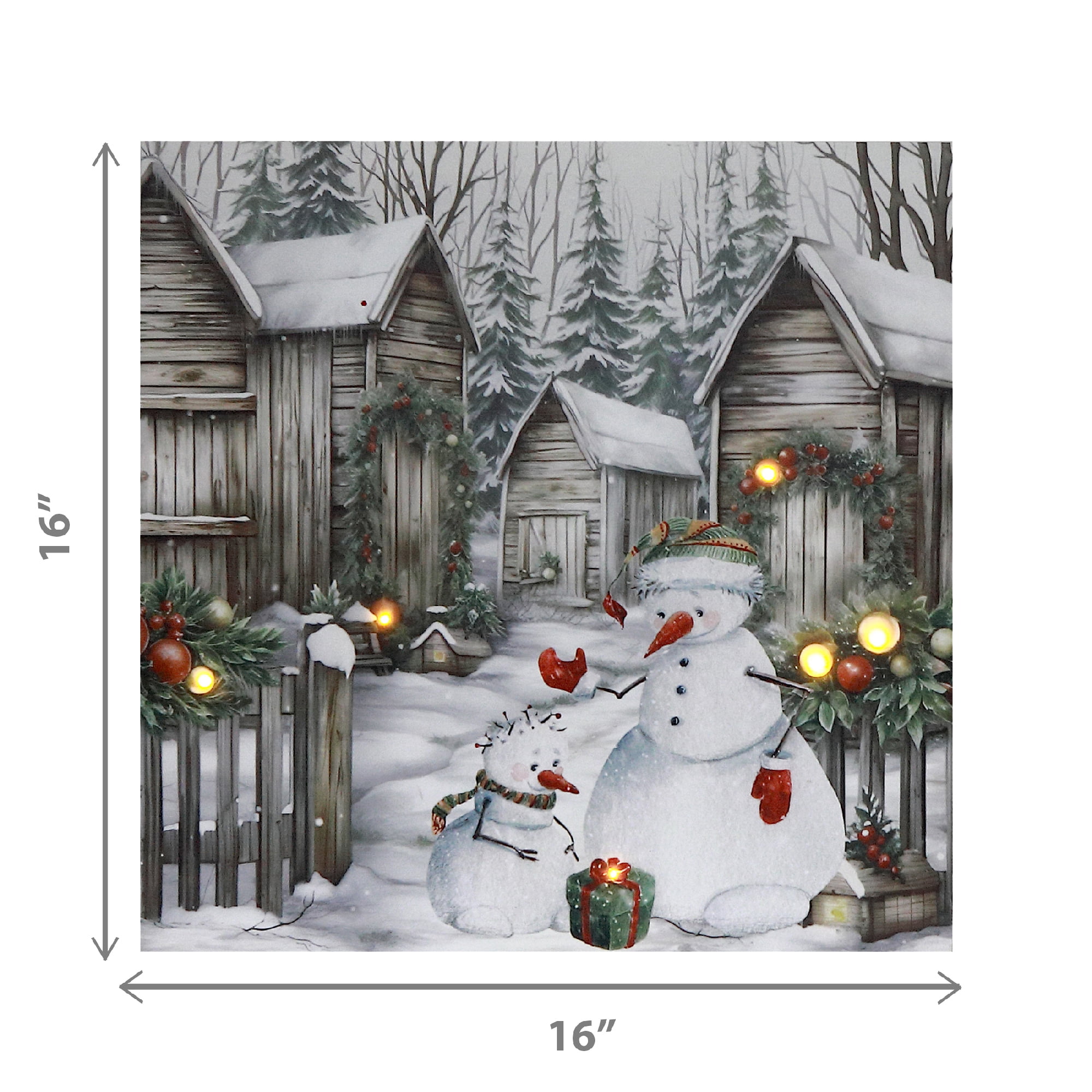 Décoration Murale Sur Toile À Led Avec Minuterie (Bonhomme De Neige Avec Maisons)