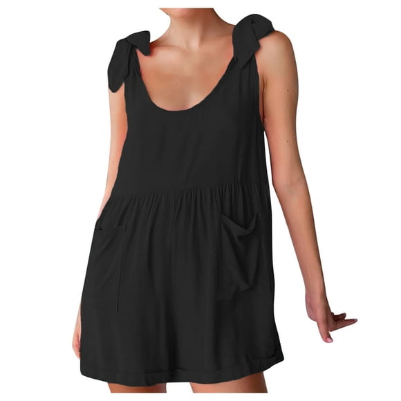 Women‘s Summer Comfortable Casual Suspender Shorts Solid Color Pocket Jumpsuit Shorts