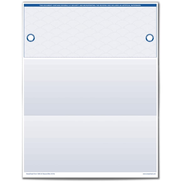 VersaCheck ValueChex - 250 Blank Business Voucher Checks - Blue Elite UV Secure - 250 Sheets Form #1000 - Check on Top