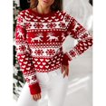 thumbnail image 4 of Femmes Pulls- Pull-Drop Épaule Col Rond Manches Longues Noël Tricot Sweat-Shirts Floraux Décontractés Tops pour Automne/printemps/hiver Rouge L, 4 of 7