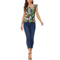 thumbnail image 2 of INSPIRE CHIC Women's Tropical Printed Square Neck Ruffle Tank Top XS Black, 2 of 6