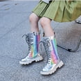 thumbnail image 4 of Mevxay Girls Lace Up Riding Combat Boots Fall Kids Mid Calf Shoes PU Leather Side Zipper Cowboy Punk Cute Goth Boot Silver 32, 4 of 8