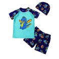 thumbnail image 1 of Sunnyoo Big Boys Cartoon Short Sleeve Rash Guard Shorts Hat 3Pcs Swimsuits, Sizes 1-11, 1 of 3