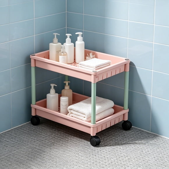 Ovzne Wheel-type 3-Tier Storage Shelf Rolling Utility Cart Plastic Organizer Rack For Living Room Bedroom Office
