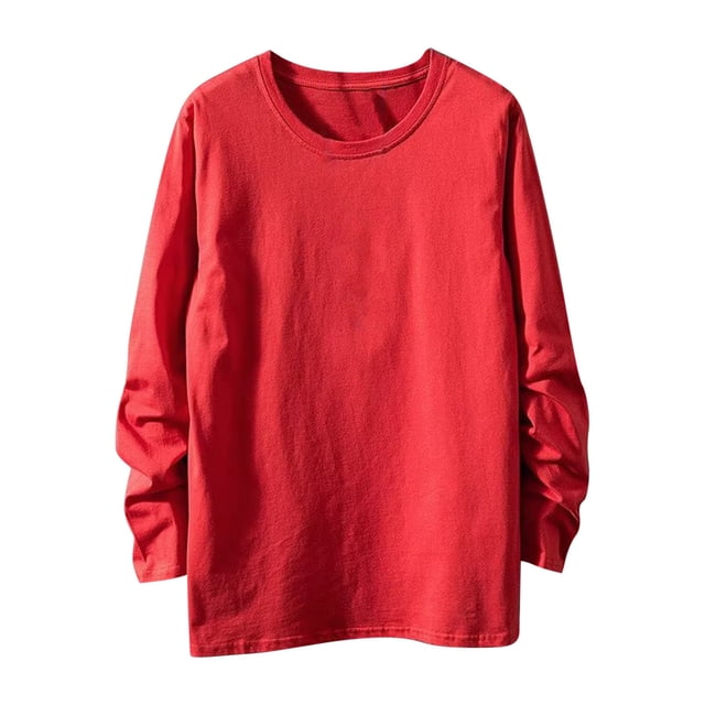 Jalioing T-Shirt en Coton pour Hommes Uni à Manches Longues Col Ras du Cou T-Shirt Basique Décontracté Ample Mode Chemises Hauts