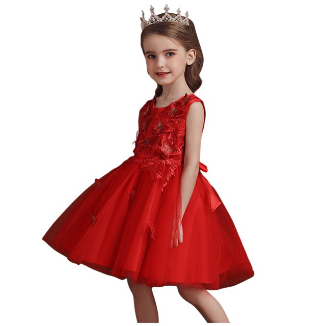 LUOGENLI Robe Enfants Filles Été Mode Jupe en Tulle Imprimée Robe de Princesse Robe Bouffante Vêtements pour Enfants Ensemble Jupe Maxi Vacances Rouge 7-8 Ans