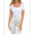 thumbnail image 2 of Women's 2 Piece Bodysuits Ribbed Square Neck Short Sleeve Bodysuits White S, 2 of 4