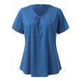 thumbnail image 5 of B91xZ Blouses pour Femmes Décontractées Été Manches Courtes Col Rond Ajusté Mignon Crop Top Blouses, Bleu Foncé L, 5 of 5