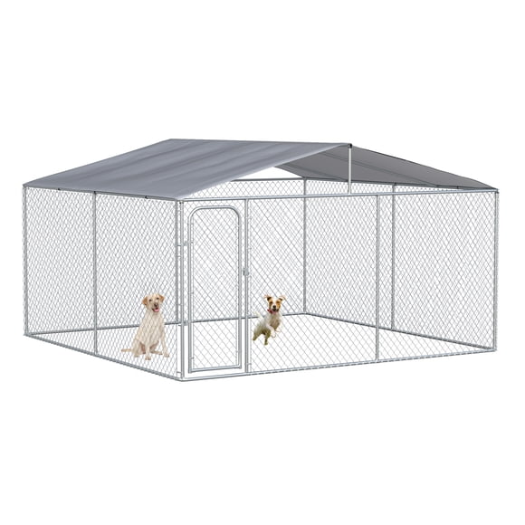 PawHut Enclos pour Chien Extérieur avec Auvent, 13 Pieds x 13 Pieds x 7,6 Pieds