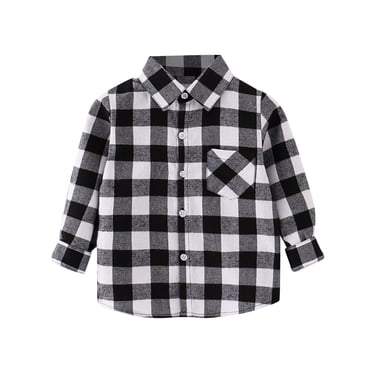 Sunnyoo Chemises pour Tout-Petits Garçons Flanelle à Carreaux Manches Longues Col à Revers Boutonnée Chemise Épaissie Printemps Automne Vestes Amples Hauts Enfants Mignon Tenue de Jeu Haut