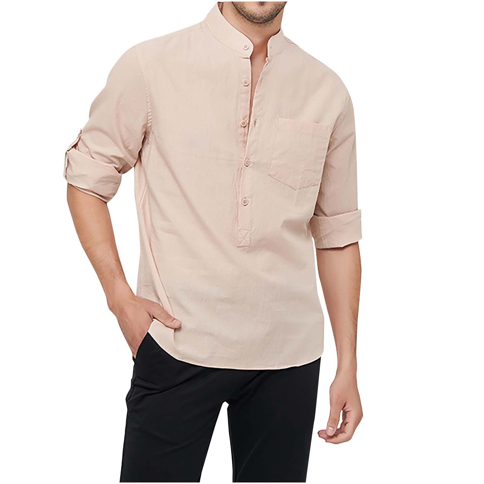 Longues T-shirts à Manches pour Hommes Hommes Décontracté Col Rabattu Chandail à Enfiler Bouton Manches Longues Décontracté Mode Lin Semblable au Coton T-Shirts pour Hommes Décontracté