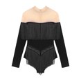 thumbnail image 4 of Alvivi Justaucorps de Danse pour Femmes Manches Longues Patchwork en Maille avec Strass à Franges Robe de Danse Latine Tango Noire L, 4 of 5