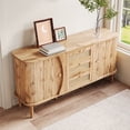 thumbnail image 3 of Noble House Rattan Sideboard Dresser, Sliding Door Cabinet with Adjustable Shelves & Rounded Top,Storage Cabinet,Light Wood, 3 of 15