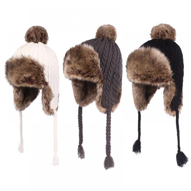 Bonnet Tricoté pour Femmes Bonnet d'Hiver Chaud en Laine Crochet avec Pompon