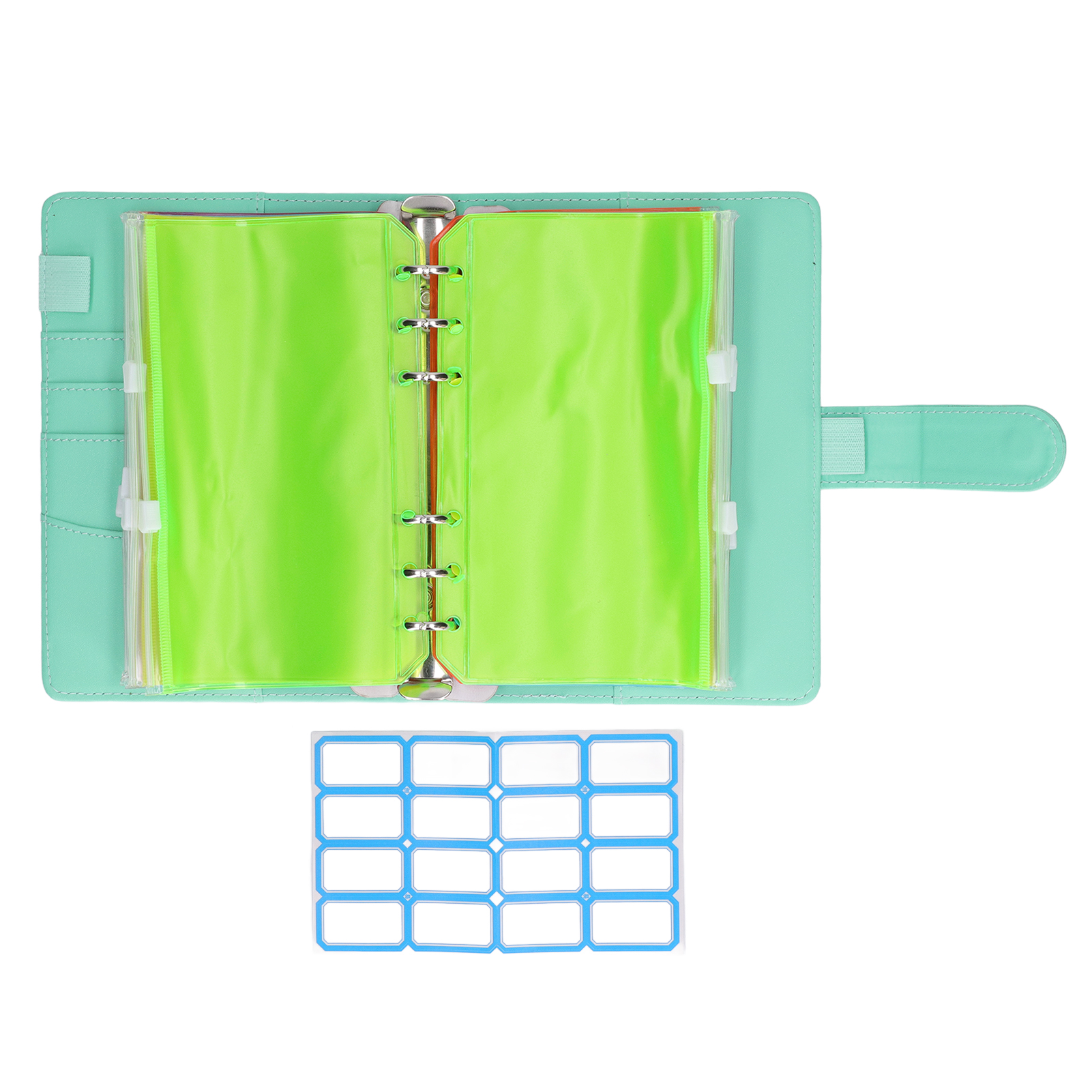 Cash Binder, Savings Binder 18.6x13.1cm 6 Pre Punched Holes  For School For Travel For Office Green,Yellow