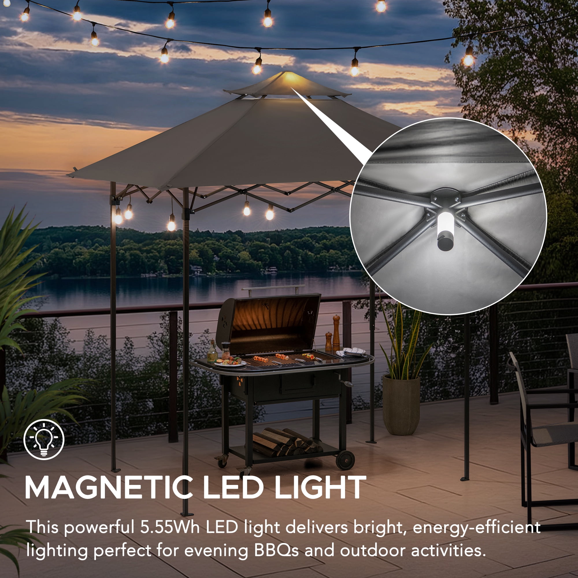 Sunjoy Gazebo Pour Barbecue 8 x 5 Pi, Gazebo Extérieur À Deux Niveaux, Hauteur Du Plafond Réglable, Pour Barbecue, Pique-Niques, Événements En Plein Air, Gris