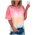 thumbnail image 2 of Hauts d'Été pour Femmes Grande Taille - Tuniques à Manches Courtes Teinture sur Nœuds d'Été pour Femmes à Col Rond, T-Shirts Décontractés Grande Taille, 2 of 3