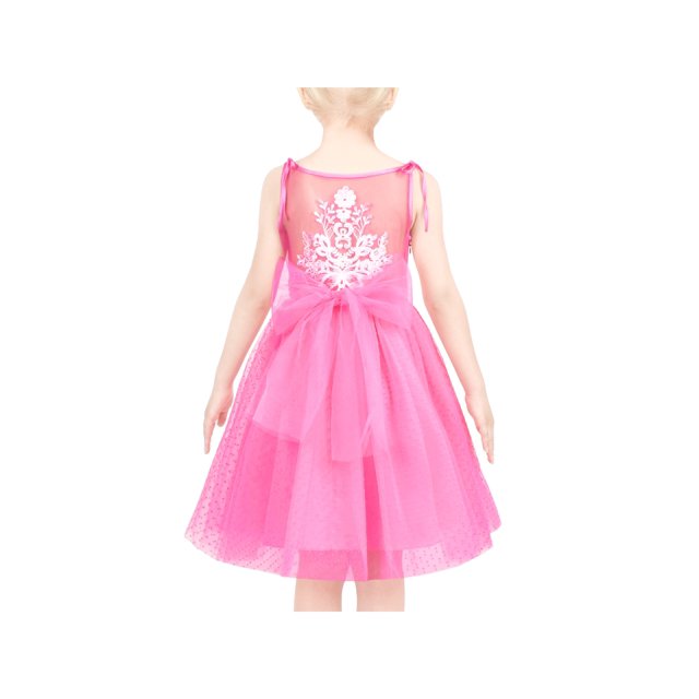 Robe Fille Rose à Pois Broderie Fleur Rétro Nœud Papillon Fête Formelle 8 Ans