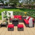 thumbnail image 3 of Costway Ensemble de Mobilier de Terrasse en Rotin 9 Pcs avec Foyer, Gain de Place, avec Housse, Coussin Rouge, 3 of 10