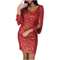 thumbnail image 1 of CEHVOM Robe Mini Fourreau à Manches Longues pour Femmes, Aguichant, Unie, à Paillettes, avec Coutures, Brillante, Boîte de Nuit, Vente, 1 of 5