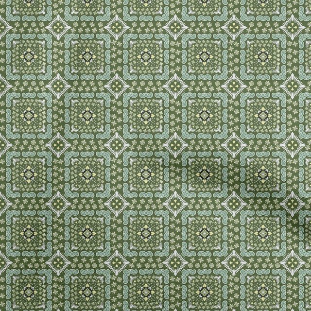 oneOone Cotton Poplin Forest Green Fabric Asian Block Craft Projects Decor Fabric Printed By The Yard 56 Inch Wide